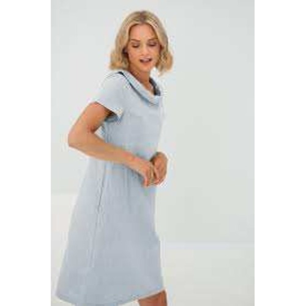 LeMuse Dress Womens XL Light Blue Linen Cotton Peter Pan Collar Bow Quiet Luxury